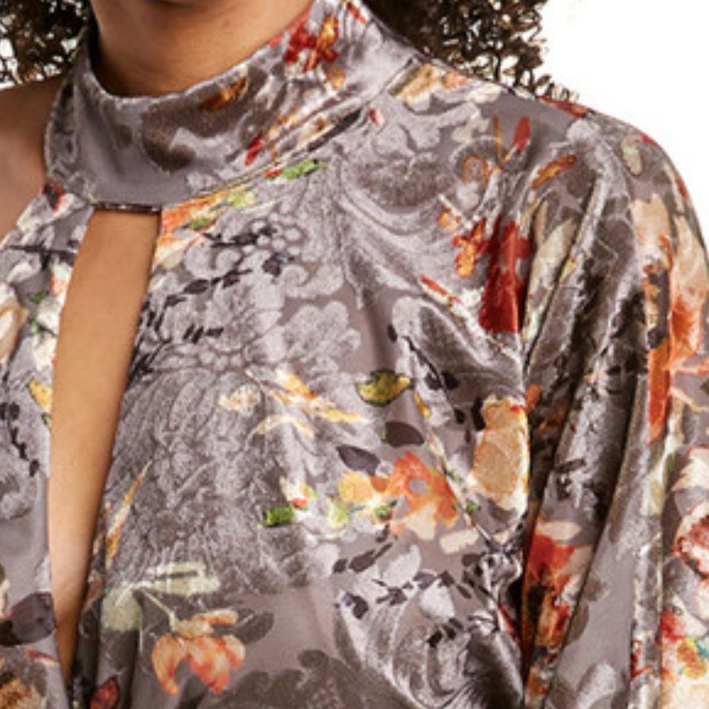 NEW Allen Schwartz Women Mulberry Asymmetric Velvet Burn Out Wrap Dress Blouse - Picture 4 of 10
